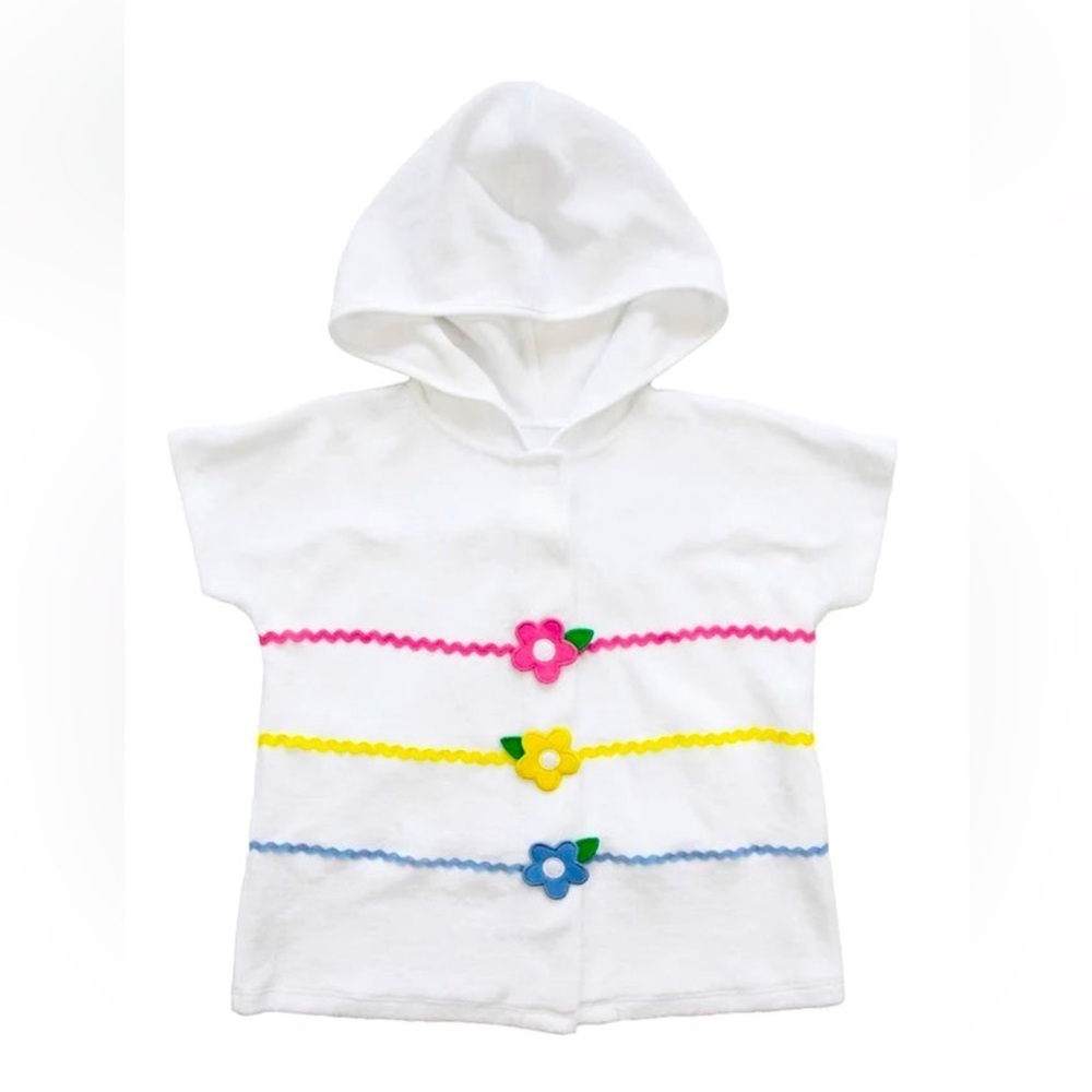 FLORENCE EISMAN White and Flowers Bathing Suit Cover Up Swim Hood
